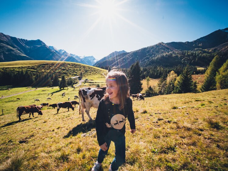 Mädchen ist auf der Alm in Salzburg unterwegs | © Urlaub am Bauernhof Salzburg / Daniel Gollner 