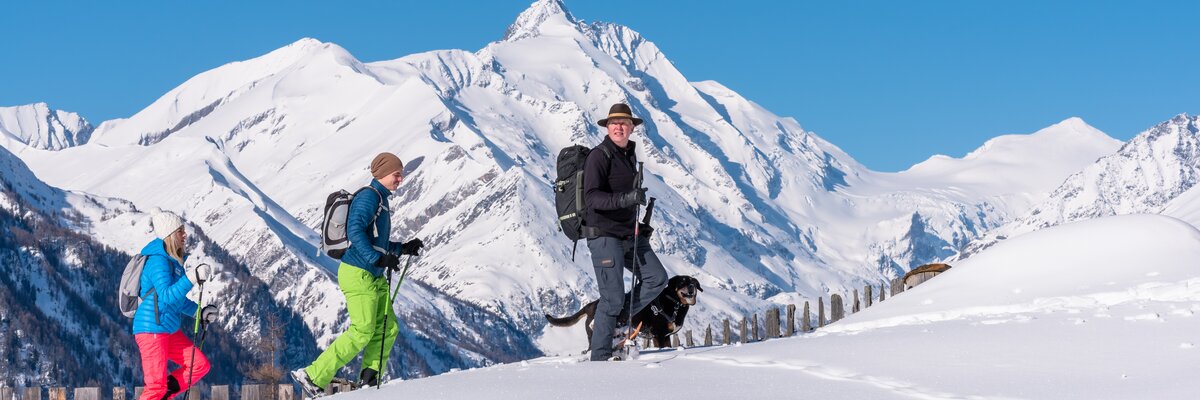 Drei Schneeschuhwanderer in Apriach bei Heiligenblut | © Michael Stabentheiner / Nationalpark Hohe Tauern