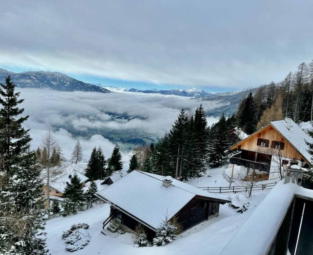 Cottage from above in winter