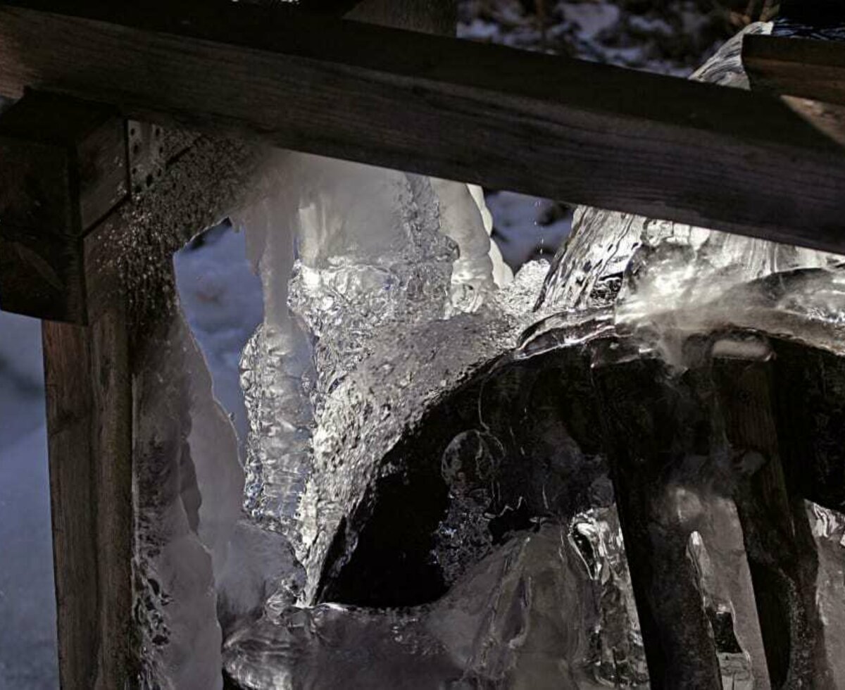 Ice on the water wheel