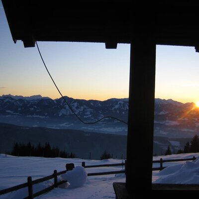 Winter evening atmosphere from our alpine cabin