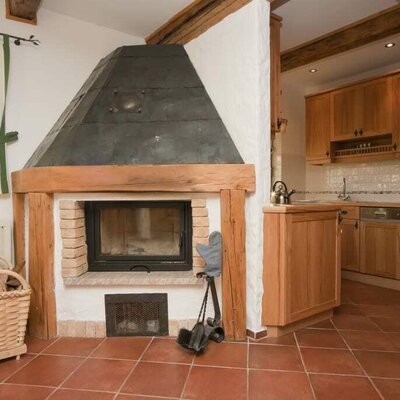 Kitchen and fireplace