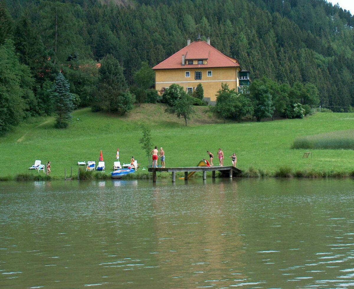 View of bathing pond and main house