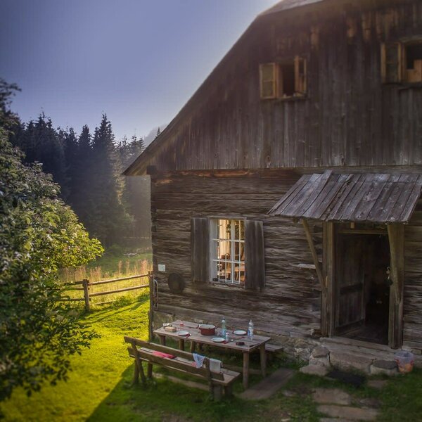 Evening atmosphere at the alpine cabin