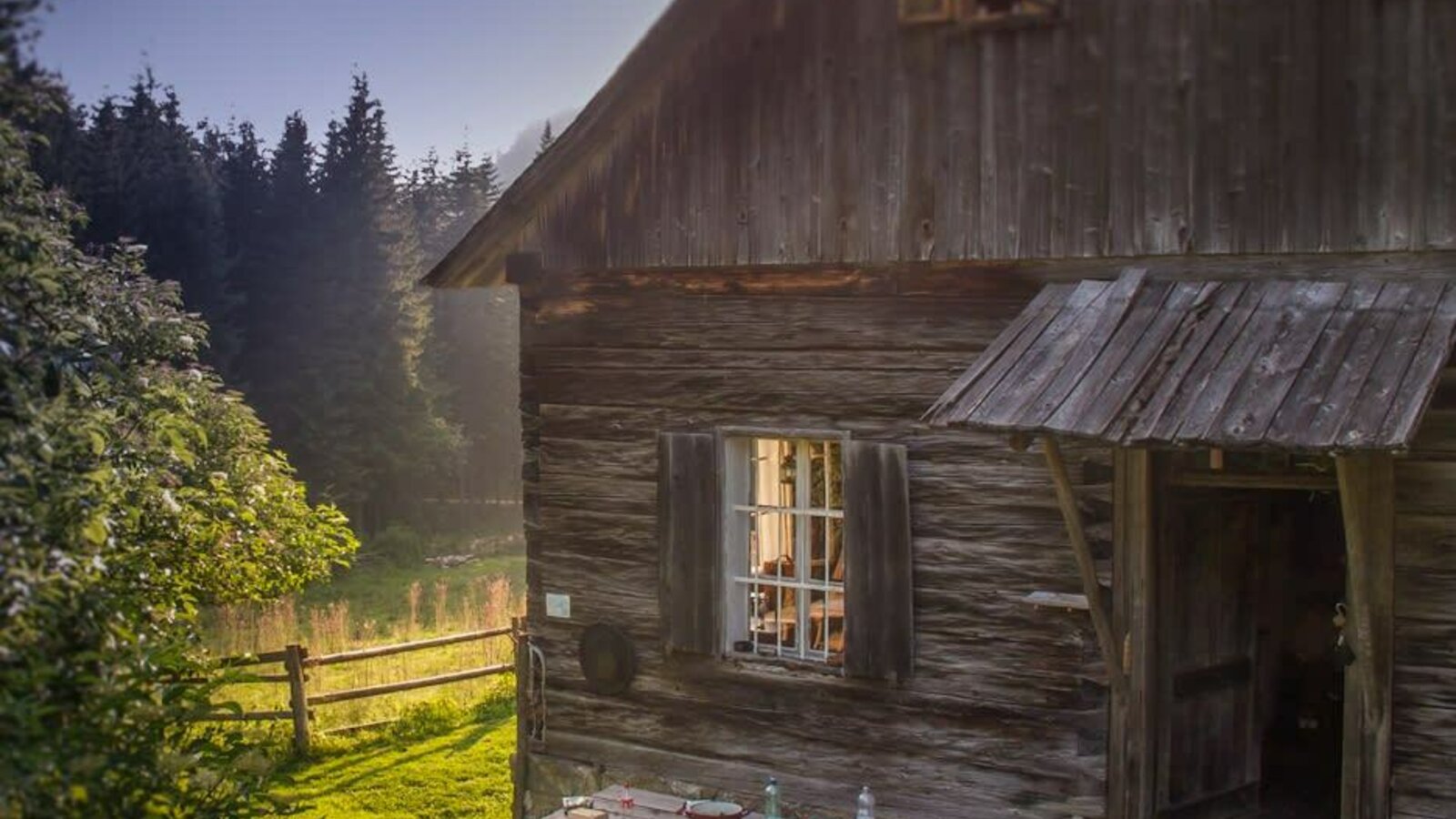 Evening atmosphere at the alpine cabin