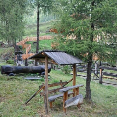 Bench in front of the cabin