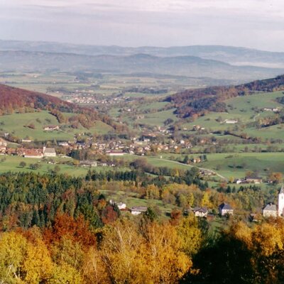 Forellenhof view from a hiking trail, view of Texingtal valley