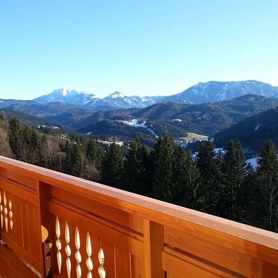 View from the balcony to the surrounding mountains