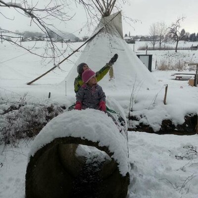 Kids playing in the winter