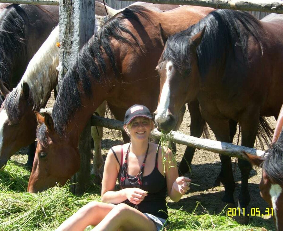 Our mares at feeding time with daughter Priska