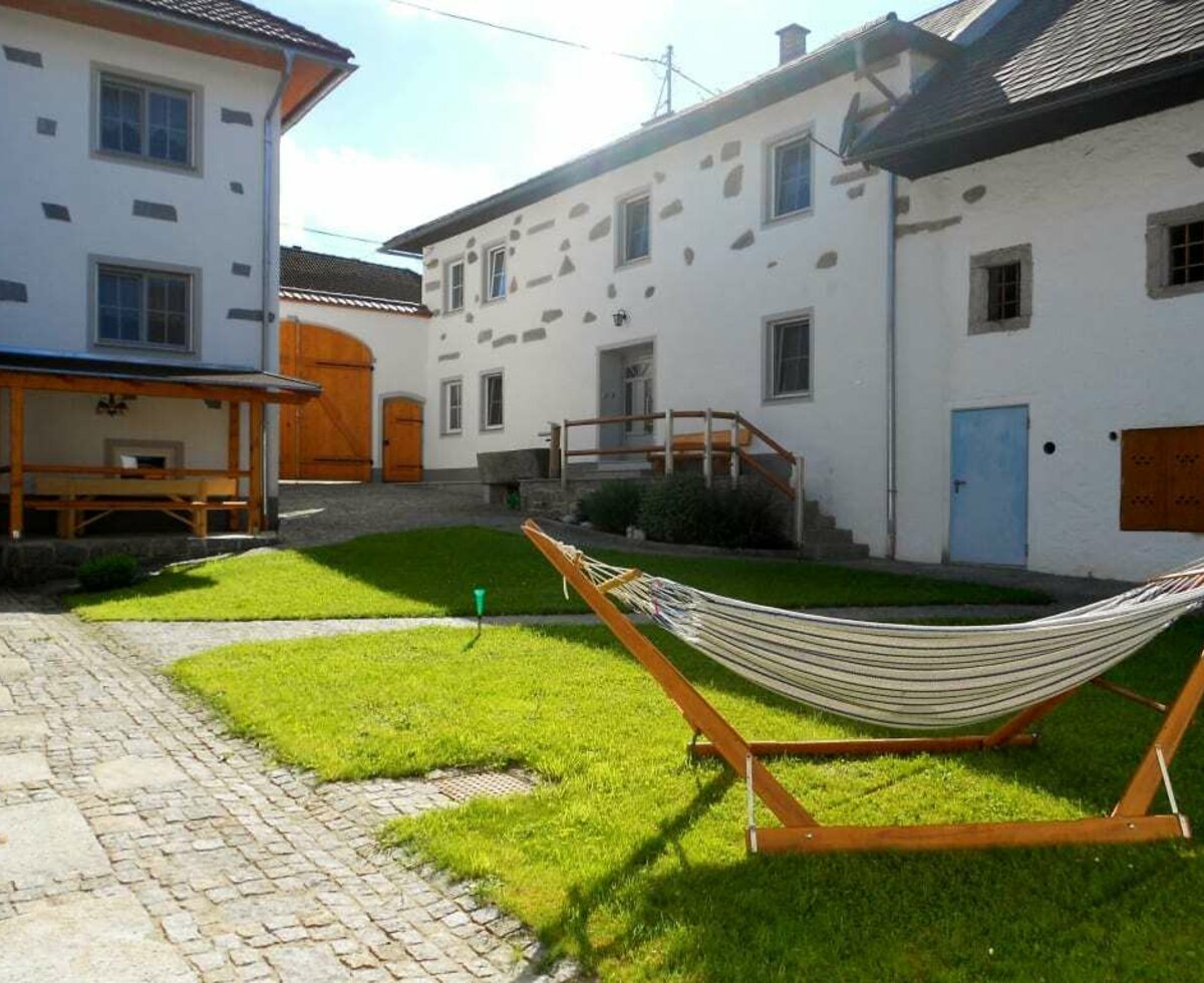 Hammock in the courtyard at the Fuchsnhof.