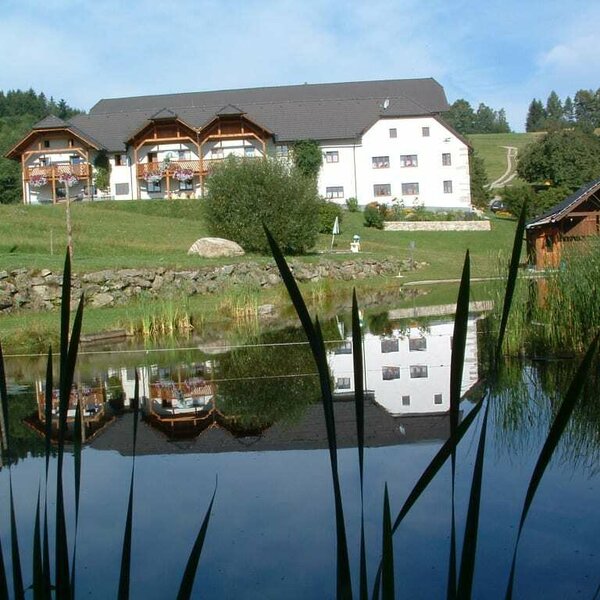 Swimming pond with house