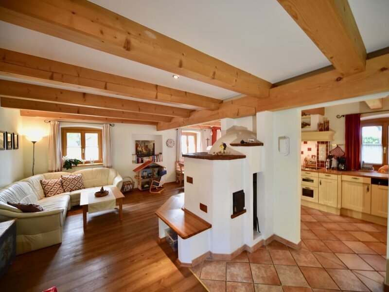 livingroom with tiled stove