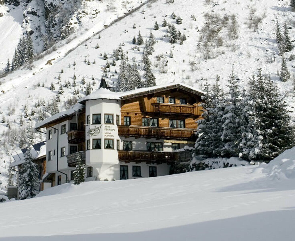 Our alpine pasture/riding stable nestled in the snowy winter landscape