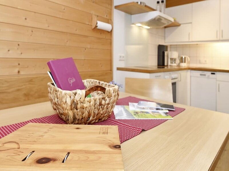 Close-up of the dining table in the Bergahorn holiday flat.