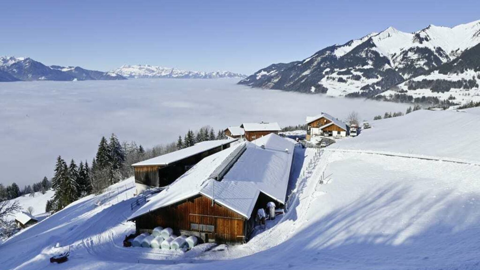 A view of the Berghof Burtscher in winter.